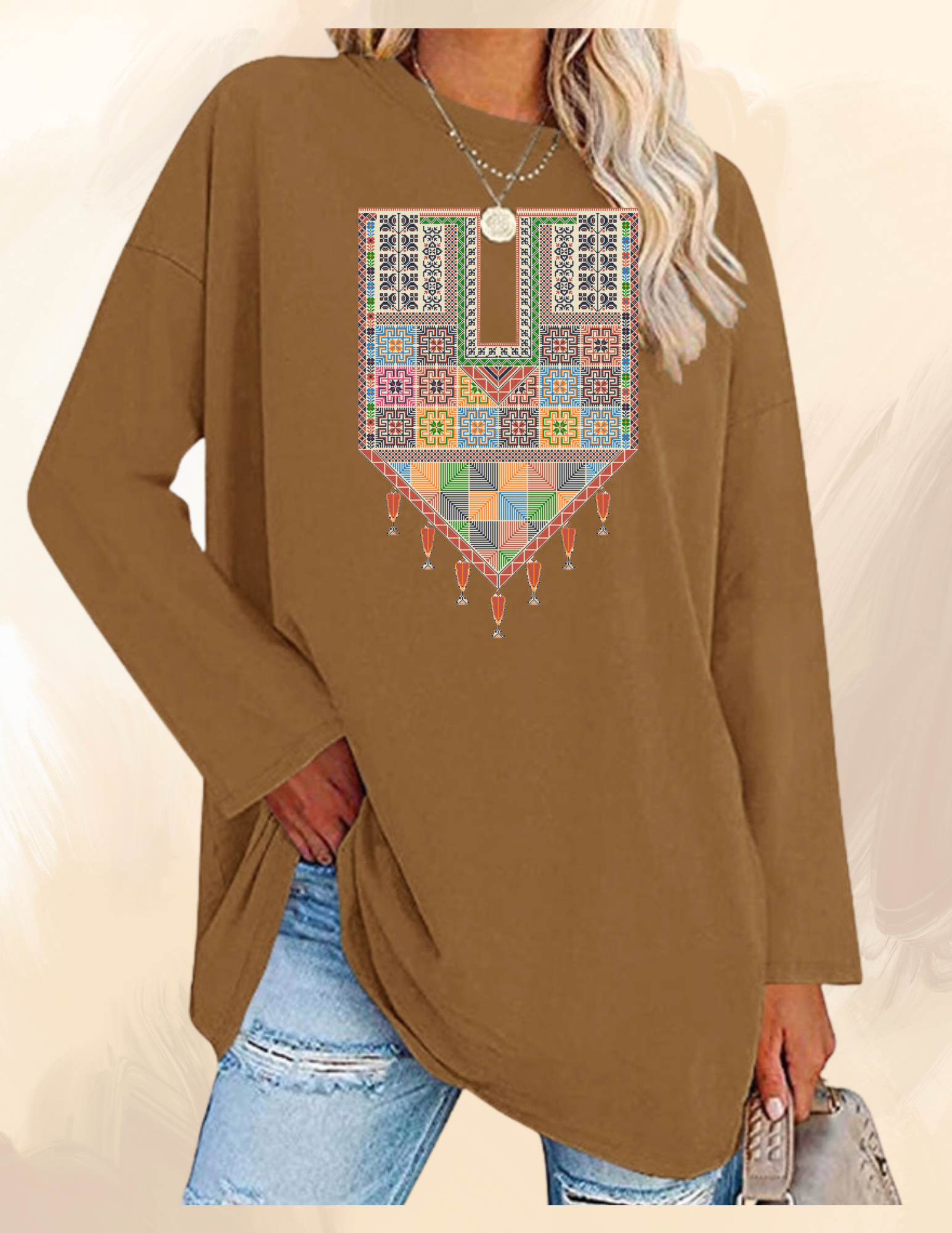 Red Traditional Tatreez Crewneck